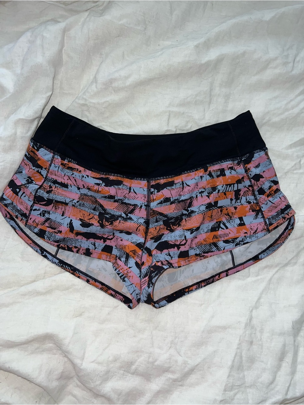 lululemon athletica Black-Waist Multicolor Striped Athletic Shorts
